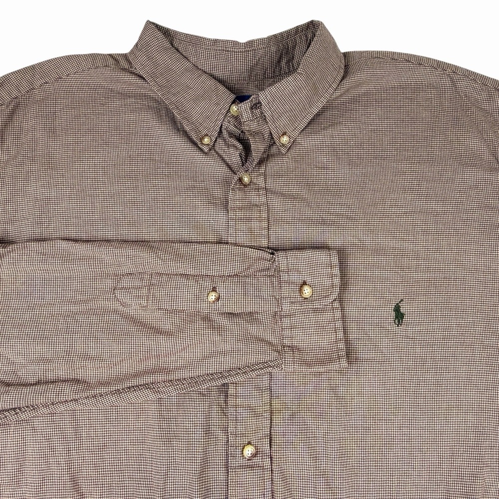 Ralph Lauren Men's 3XLT Long Sleeve Button-Up Shirt Brown Micro Houndstooth